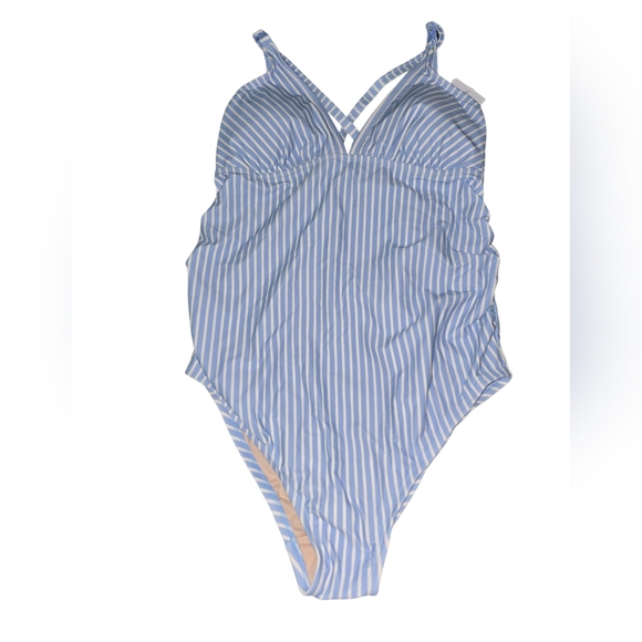Ingrid & Isabel Other - Ingrid & Isabel Blue and Cream Striped Maternity Nursing Swimsuit, Large, NWT!!!